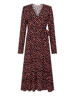 M&S Finery London Womens Polka Dot V-Neck Midi Wrap Dress