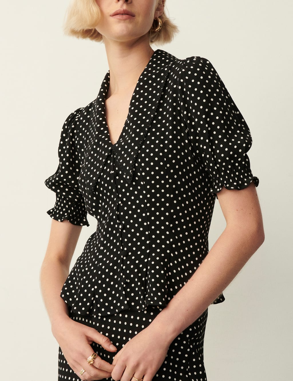 Multicolour Cotton Flex Polka Dots Side String Loop Womens Shirt