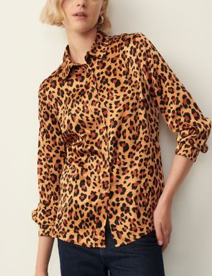 Finery London Womens Animal Print Collared Shirt - 10 - Brown Mix, Brown Mix