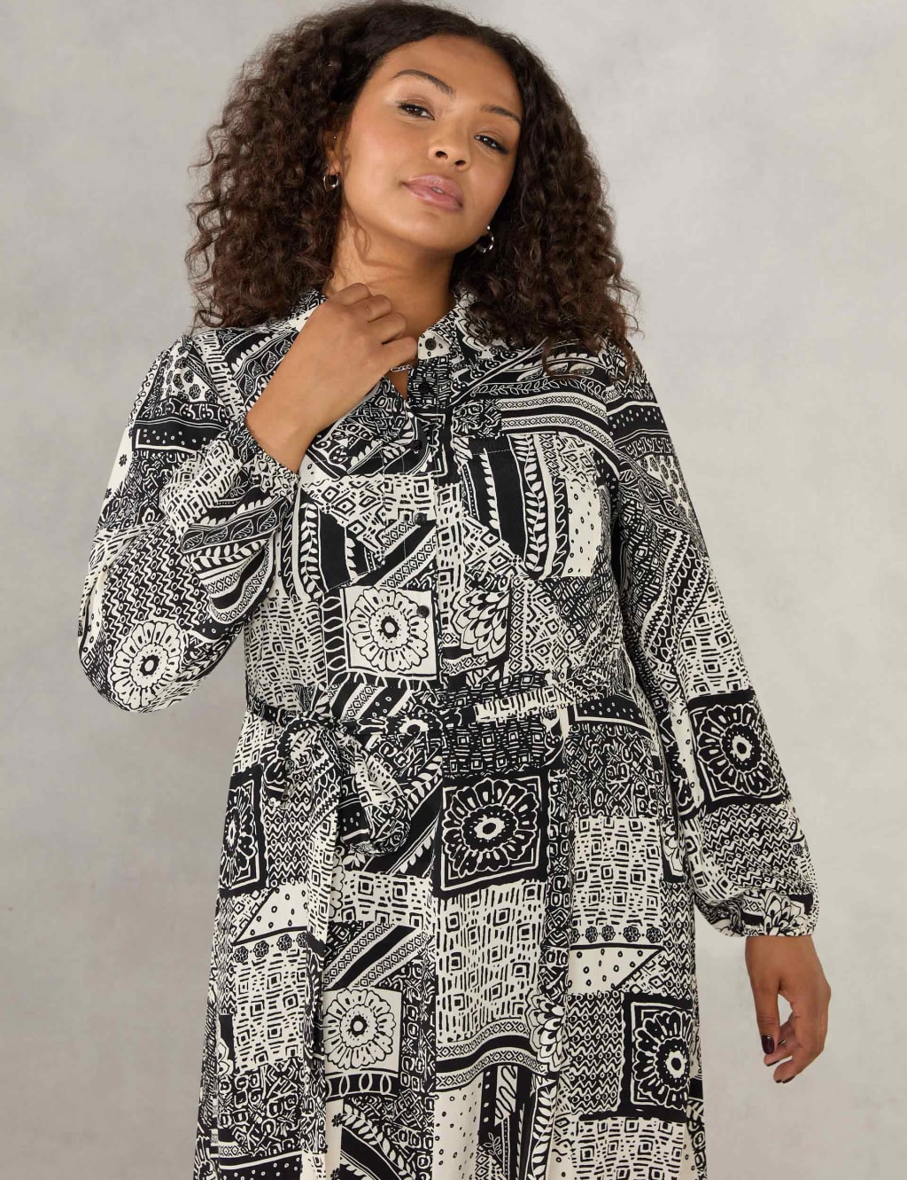 Paisley Tie Waist Midi Relaxed Shirt Dress image 3
