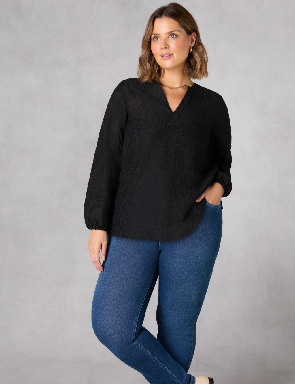 Floral Textured Collared Blouse image 1