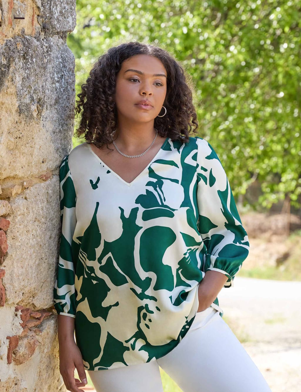 Floral V-Neck Relaxed Puff Sleeve Blouse image 4