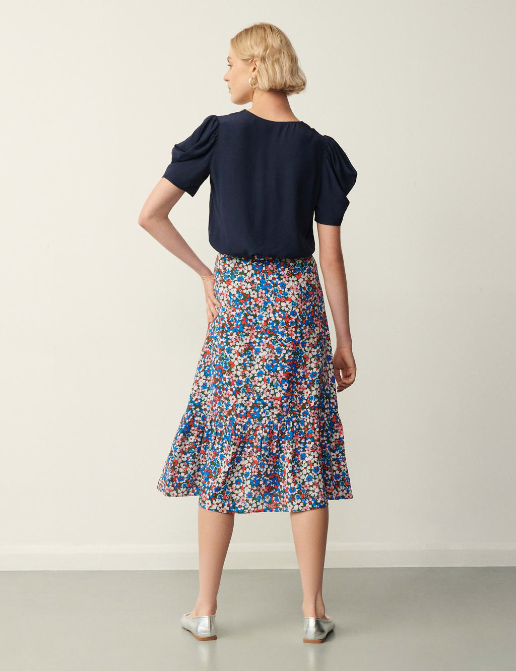 Floral Midi A-Line Skirt image 3