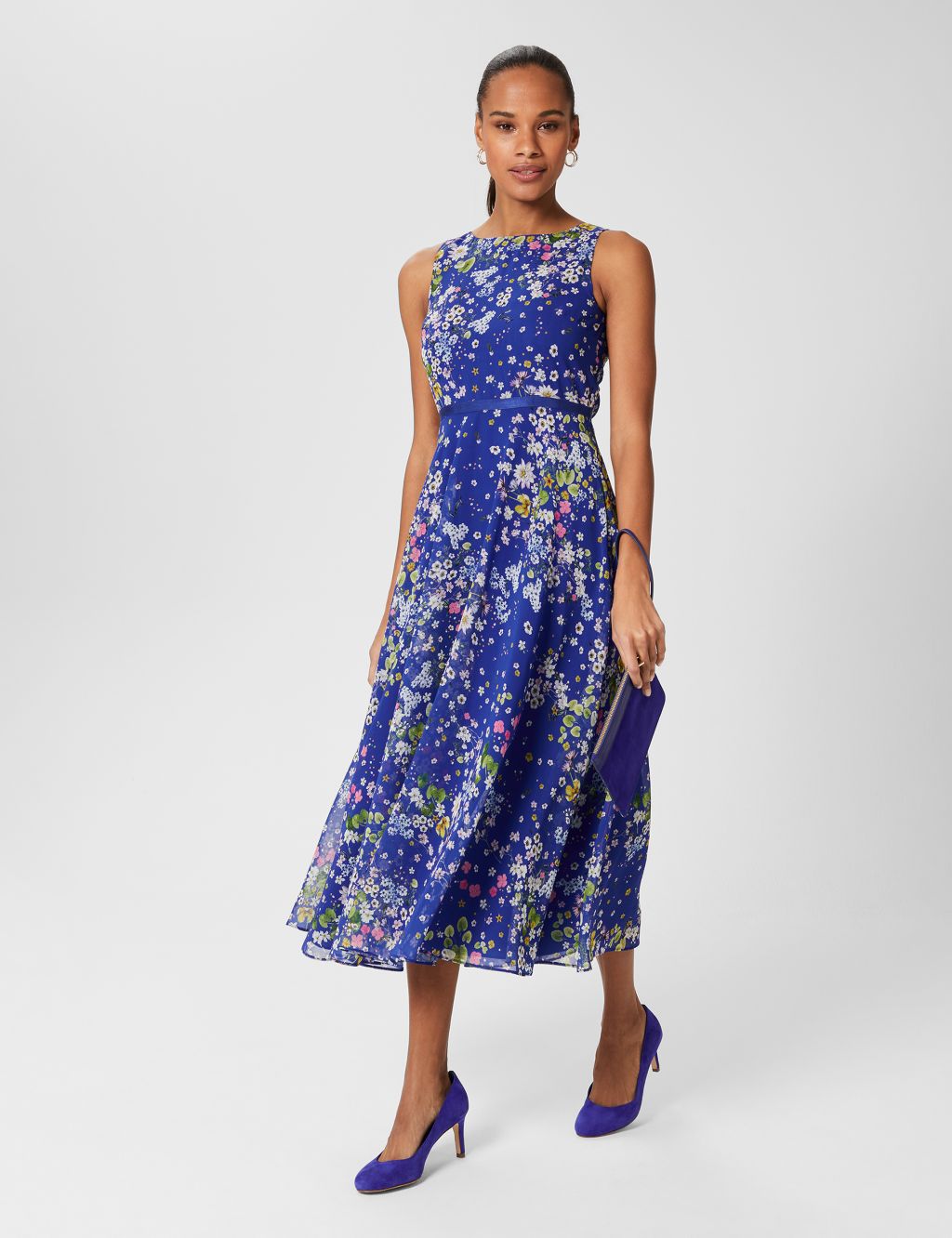Carly Floral Sleeveless Midi Waisted Dress image 1