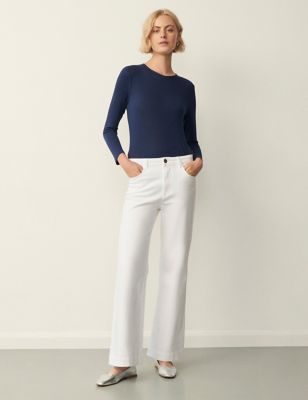 Finery London Women's High Waisted Flared Jeans - 36 - White, White,Indigo,Blue