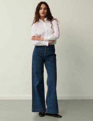 Finery London Womens High Waisted Wide Leg Jeans - 30 - Blue, Blue