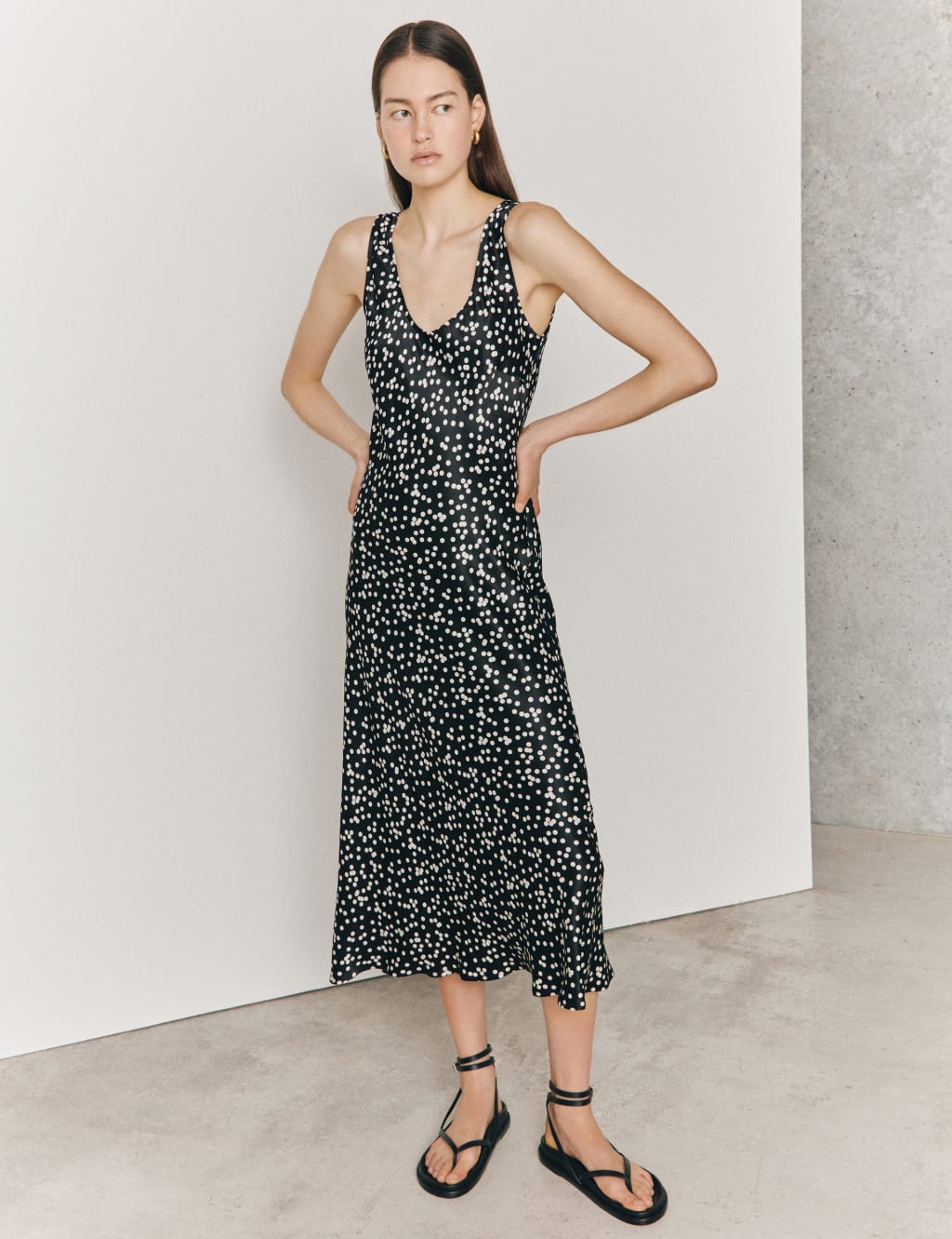 Satin Polka Dot Midi Slip Dress image 1