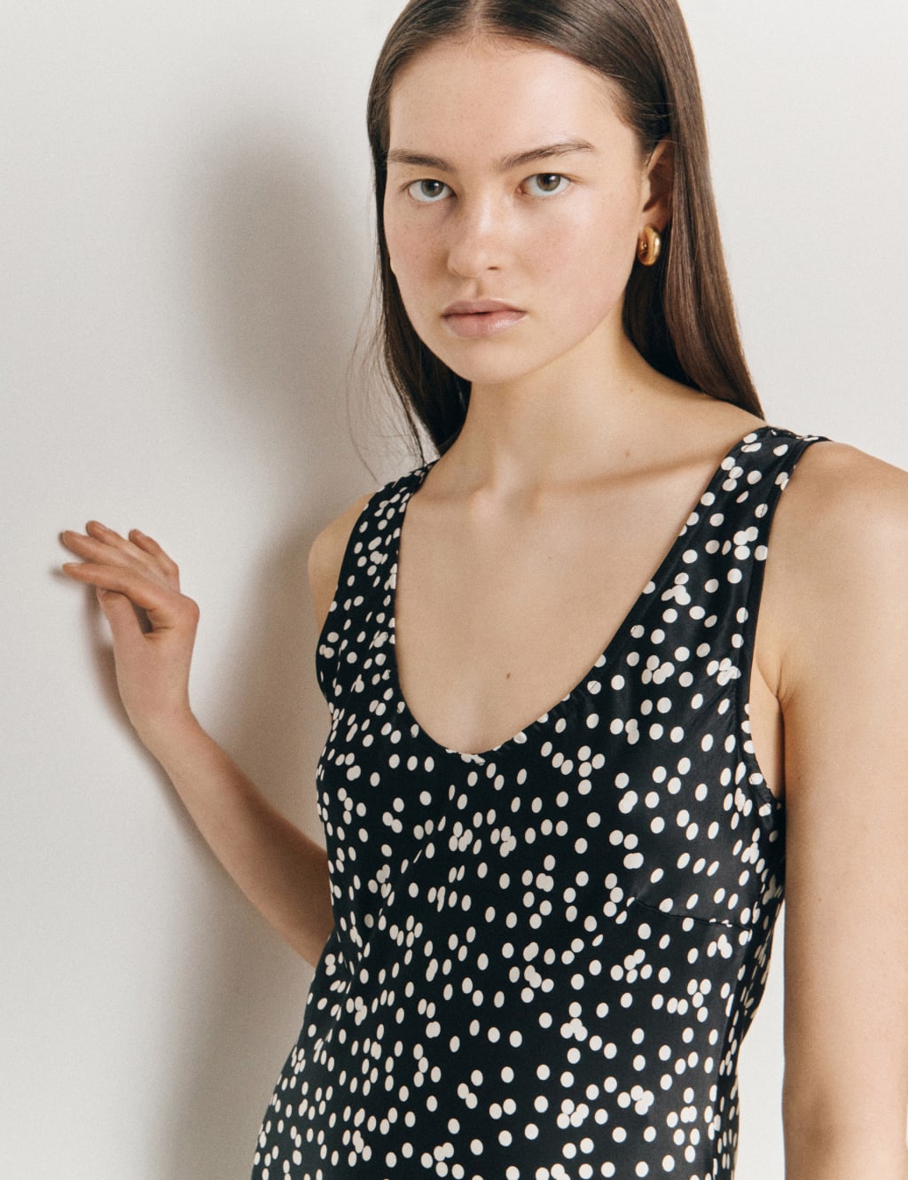 Satin Polka Dot Midi Slip Dress image 4