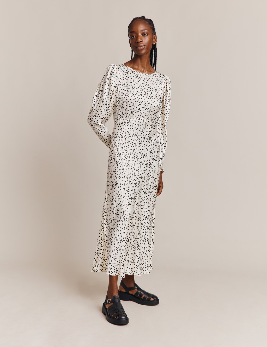 Polka Dot Round Neck Midi Waisted Dress image 1