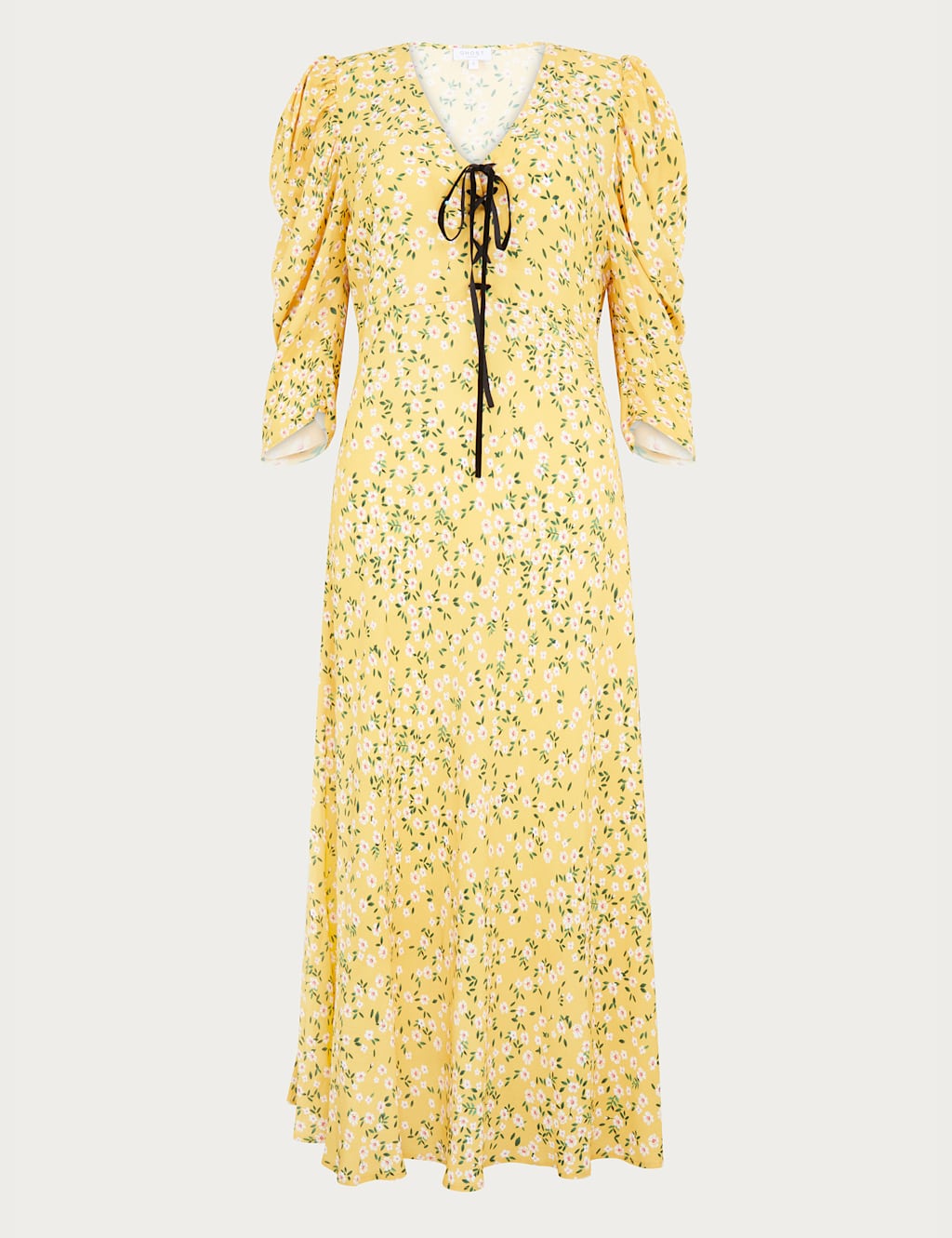 Floral V-Neck Tie Front Midi Waisted Dress