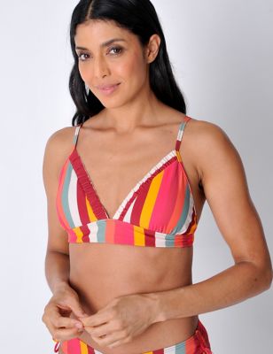 Burgs Women's Striped Plunge Bikini Top - 8 - Multi, Multi