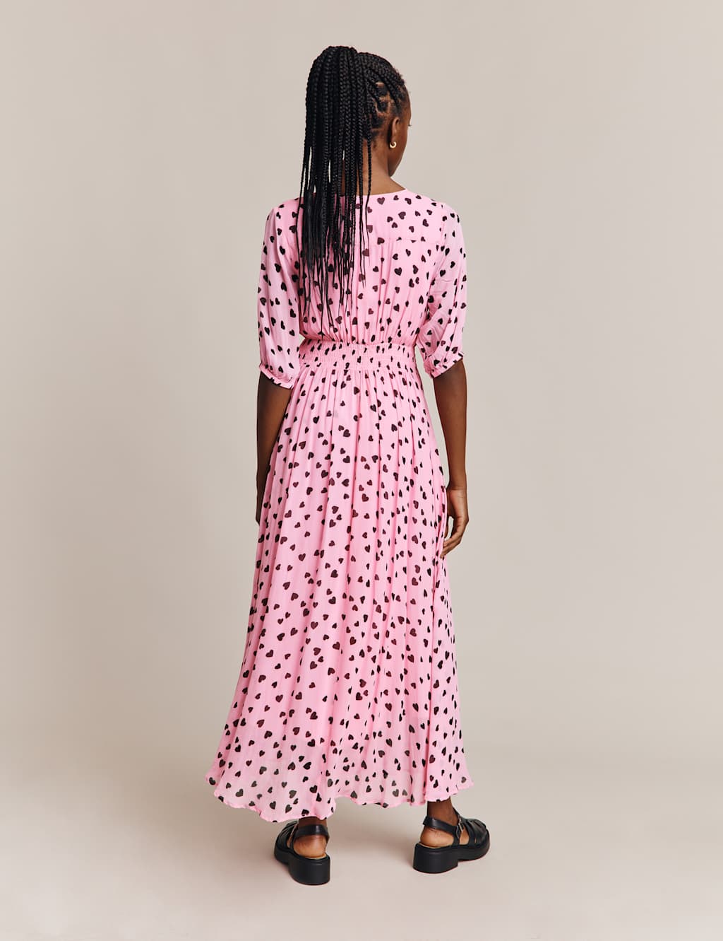 Heart Print V-Neck Maxi Waisted Dress image 2