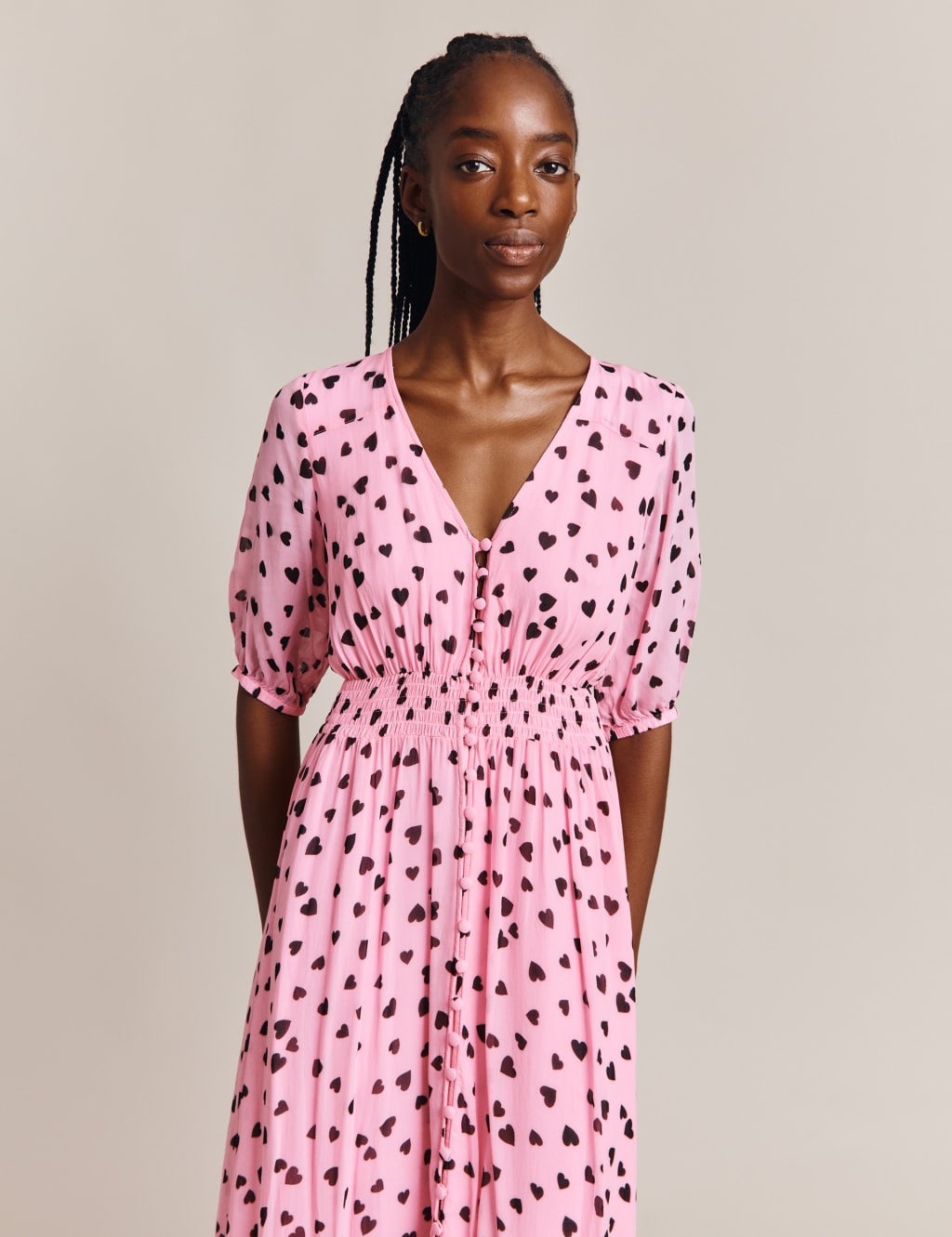 Heart Print V-Neck Maxi Waisted Dress image 4