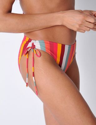 Burgs Women's Striped Tie Side Bikini Bottoms - 10 - Multi, Multi