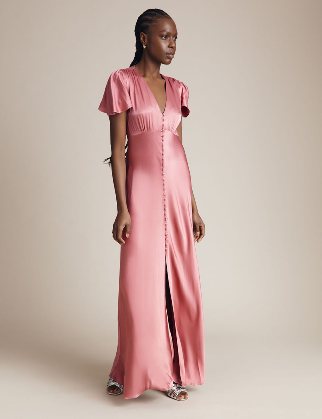 Satin V-Neck Maxi Waisted Dress image 4