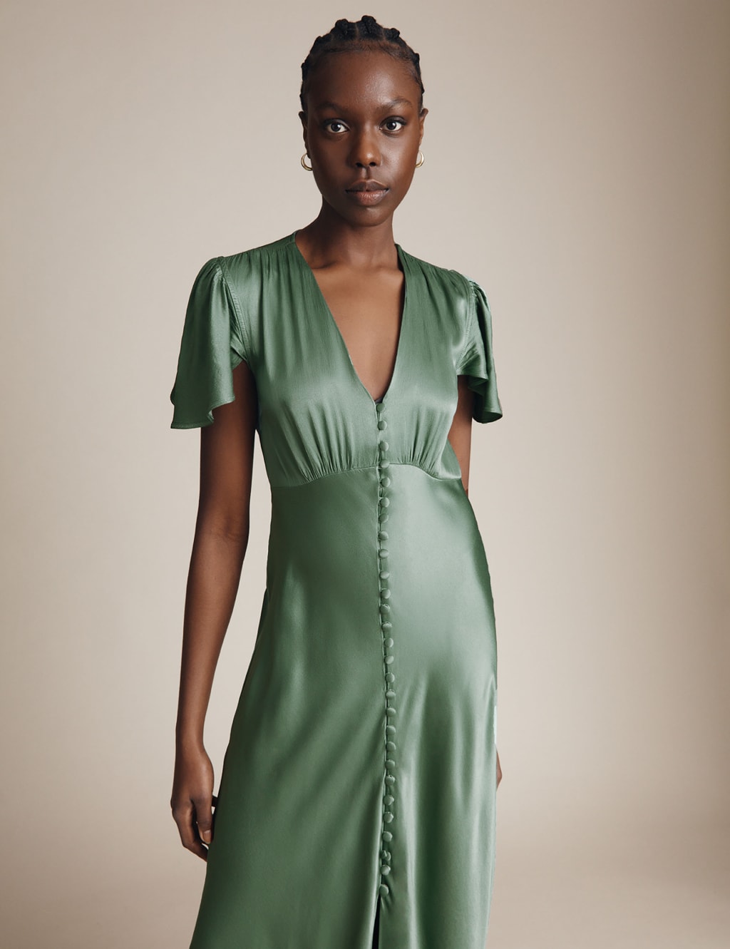 Satin V-Neck Maxi Waisted Dress image 3