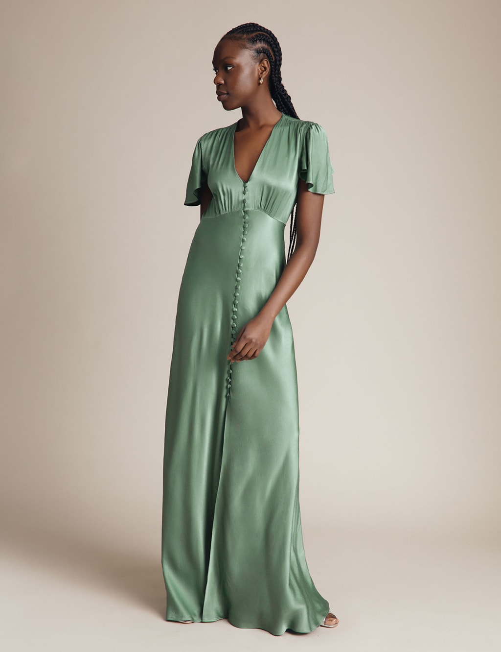 Satin V-Neck Maxi Waisted Dress image 3