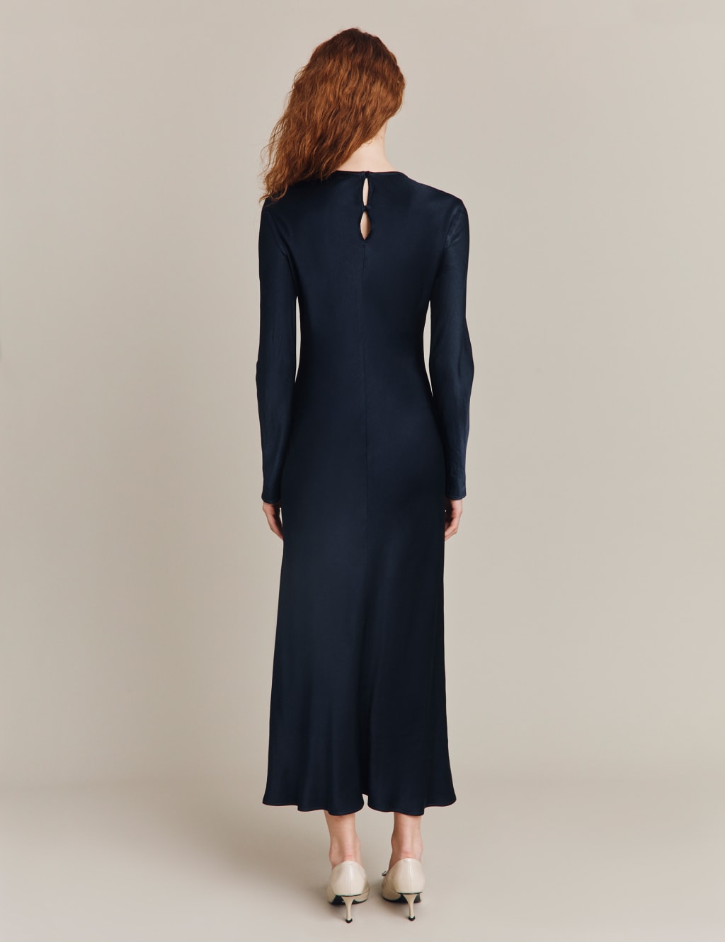 Satin Round Neck Midi Column Dress image 4