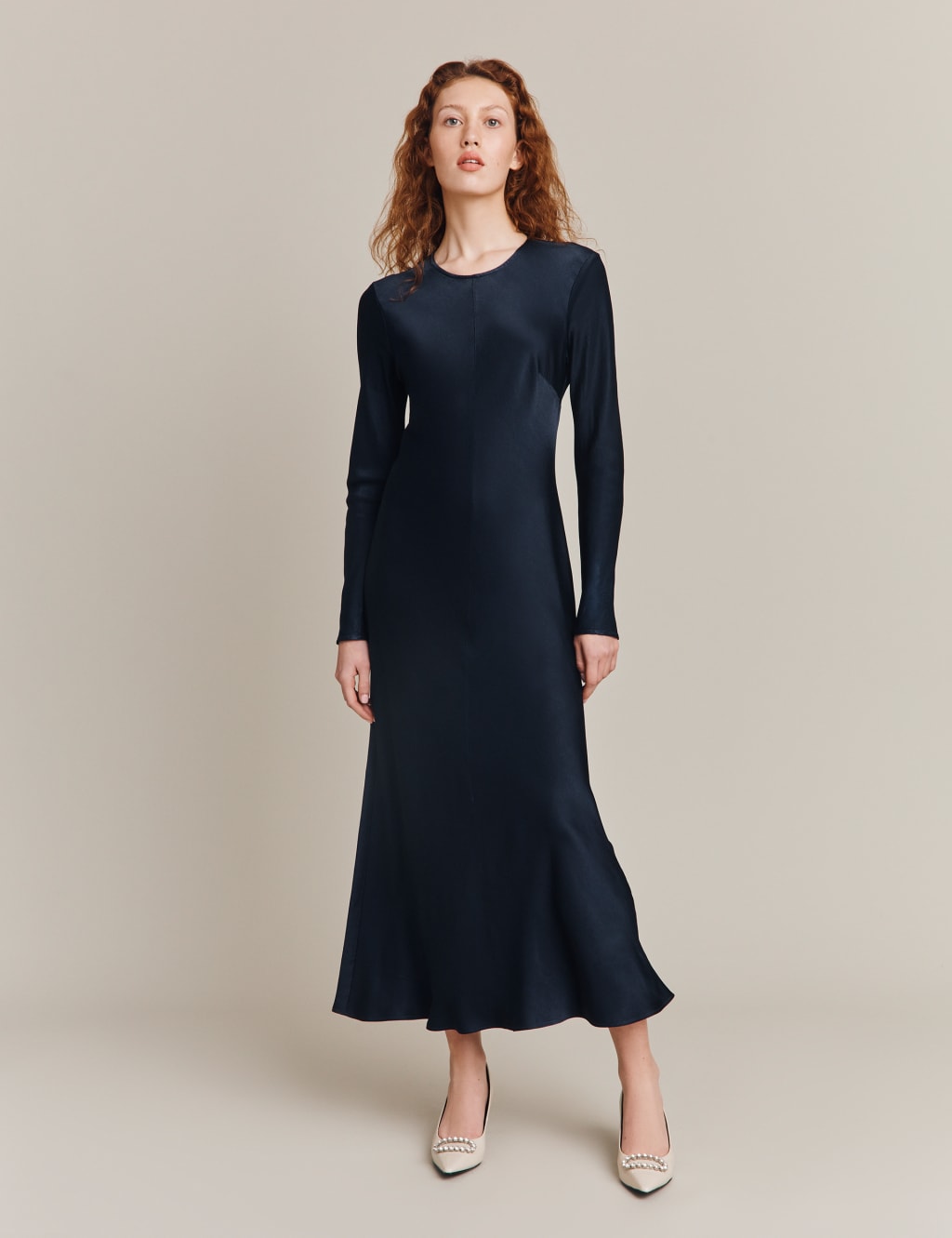 Satin Round Neck Midi Column Dress image 5