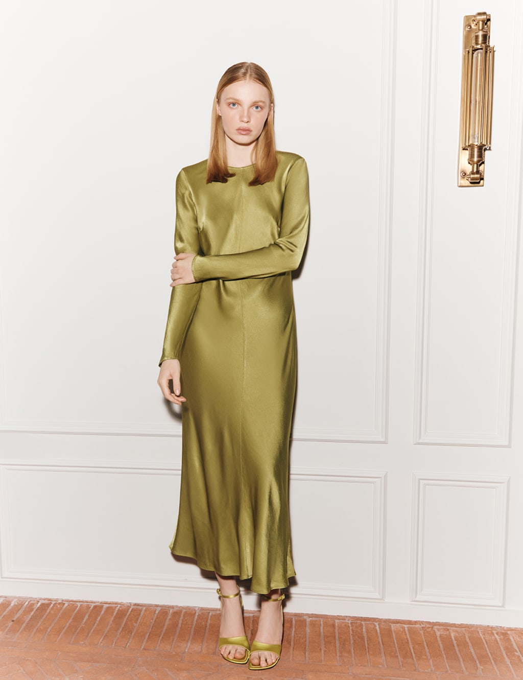 Satin Round Neck Midi Column Dress image 2