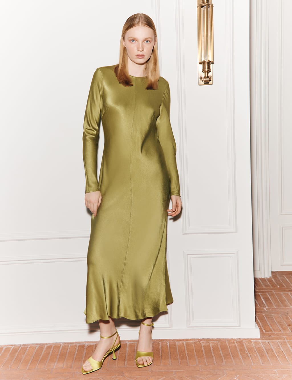 Satin Round Neck Midi Column Dress image 4