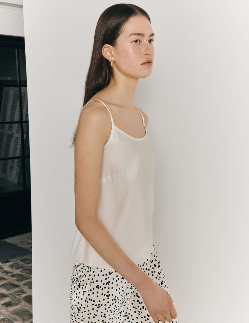 Satin Polka Dot Midi Slip Skirt image 4