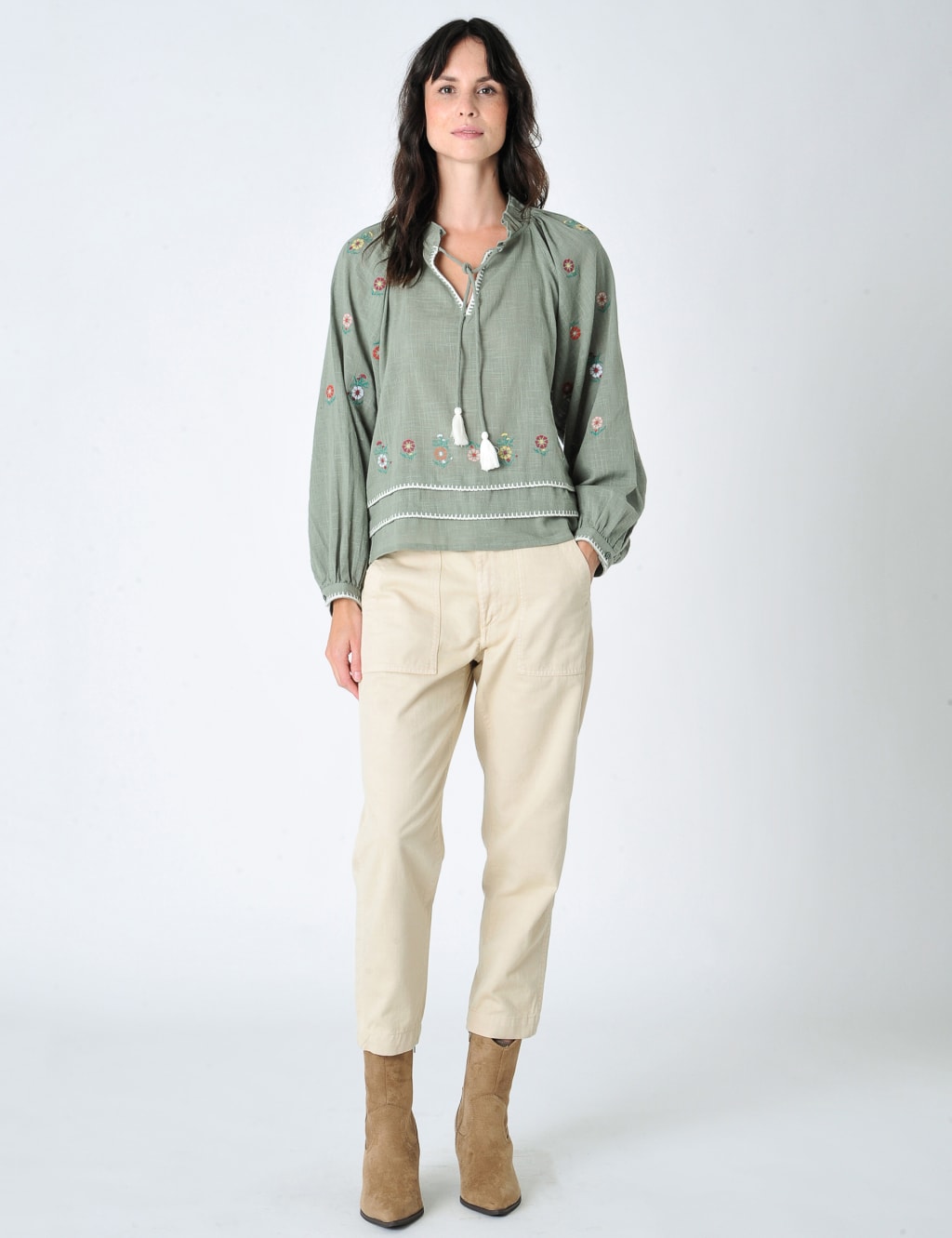 Pure Cotton Embroidered V-Neck Blouse image 5
