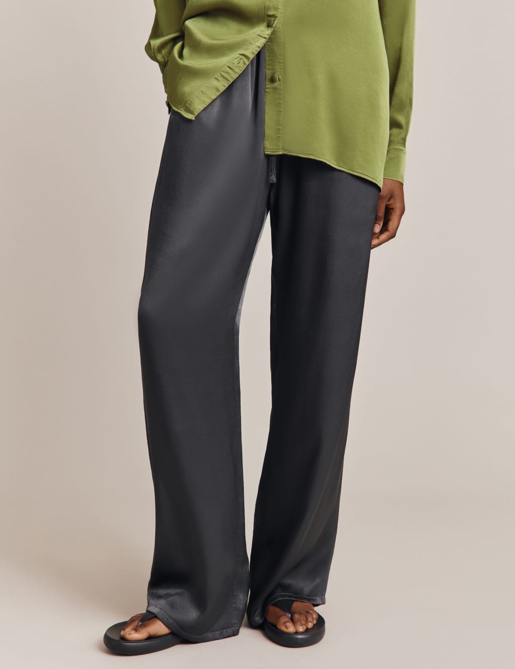 Satin Drawstring Straight Leg Trousers image 1