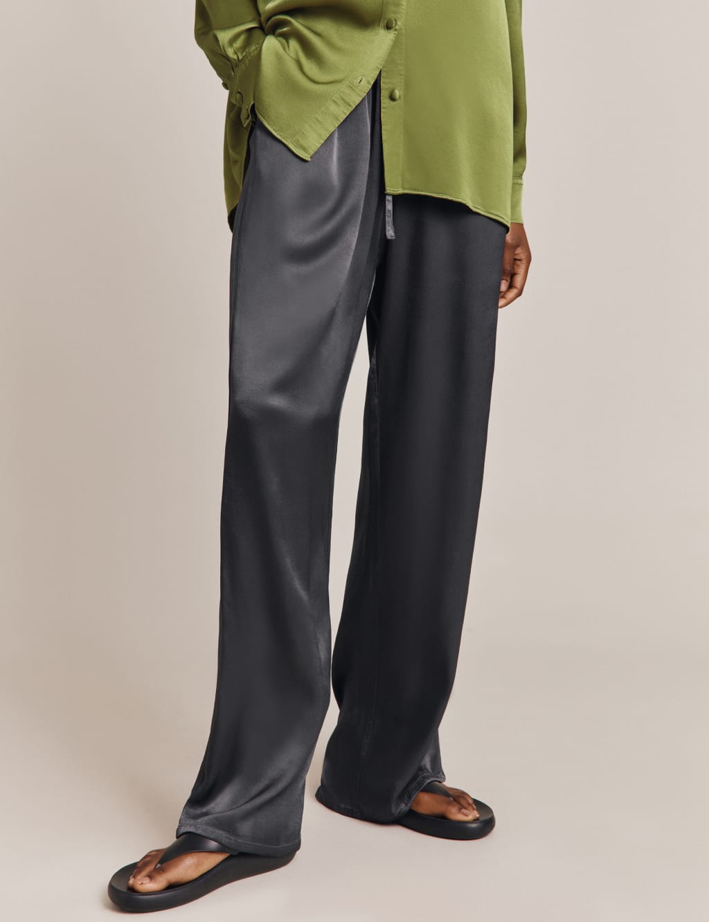 Satin Drawstring Straight Leg Trousers image 3