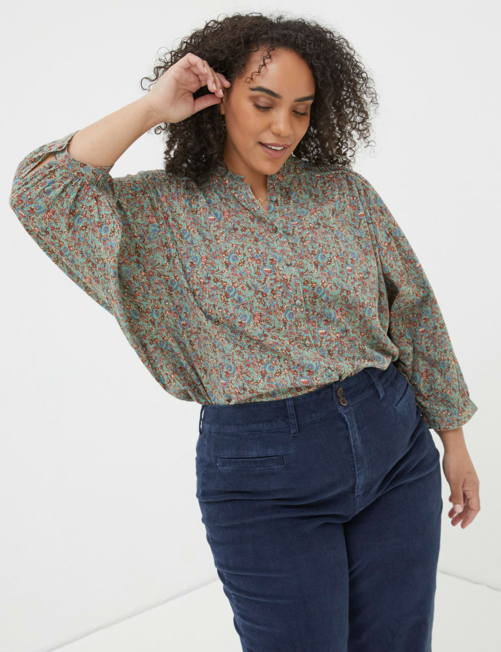 Pure Cotton Floral Frill Neck Blouse image 6