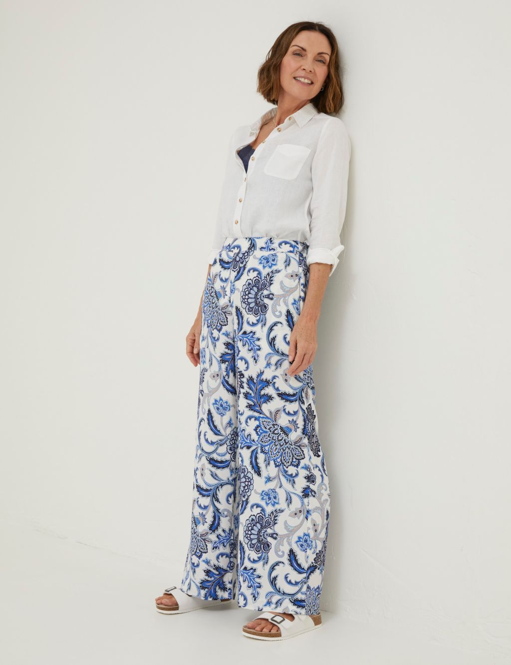 Floral Elasticated Waist Wide Leg Trousers image 1