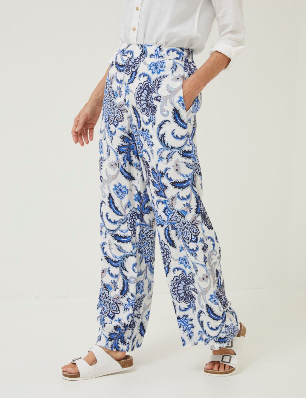 Floral Elasticated Waist Wide Leg Trousers image 2