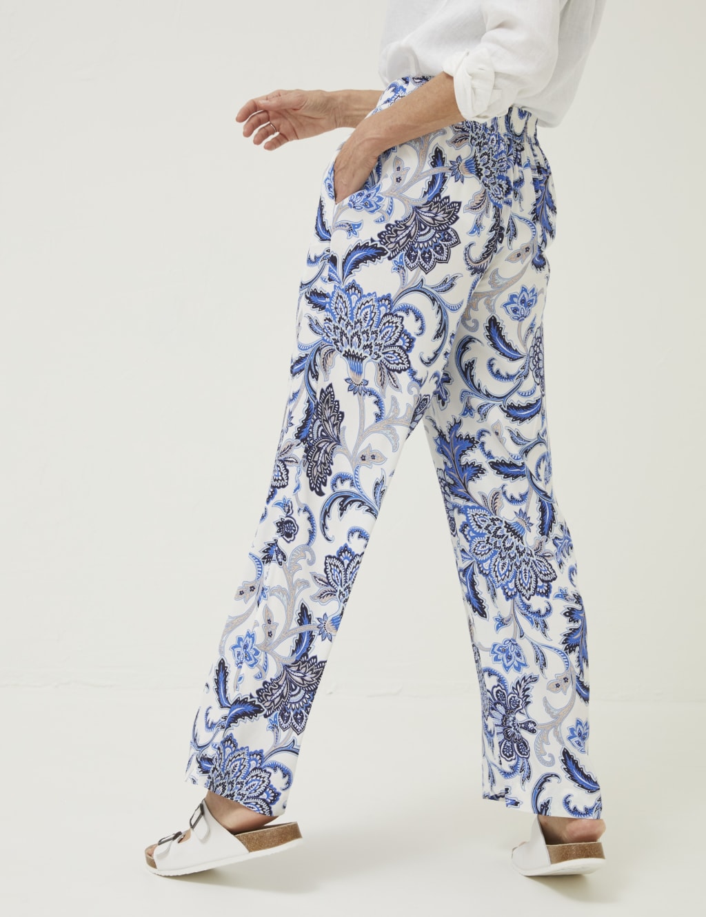Floral Elasticated Waist Wide Leg Trousers image 4