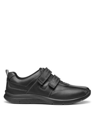 Hotter Men's Energise Leather Riptape Shoes - 7.5 - Black, Black,Dark Brown