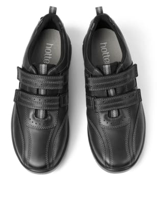Hotter Mens Energise Leather Riptape Shoes - 7.5 - Black, Black,Dark Brown