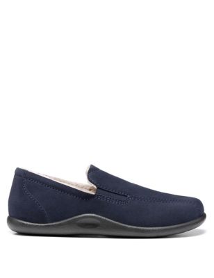 Hotter Men's Leather Slippers - 6 - Navy, Navy,Tan
