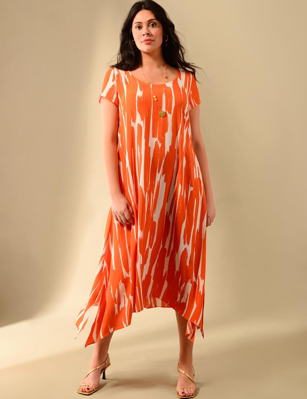 Printed Round Neck Midi Smock Dress image 4