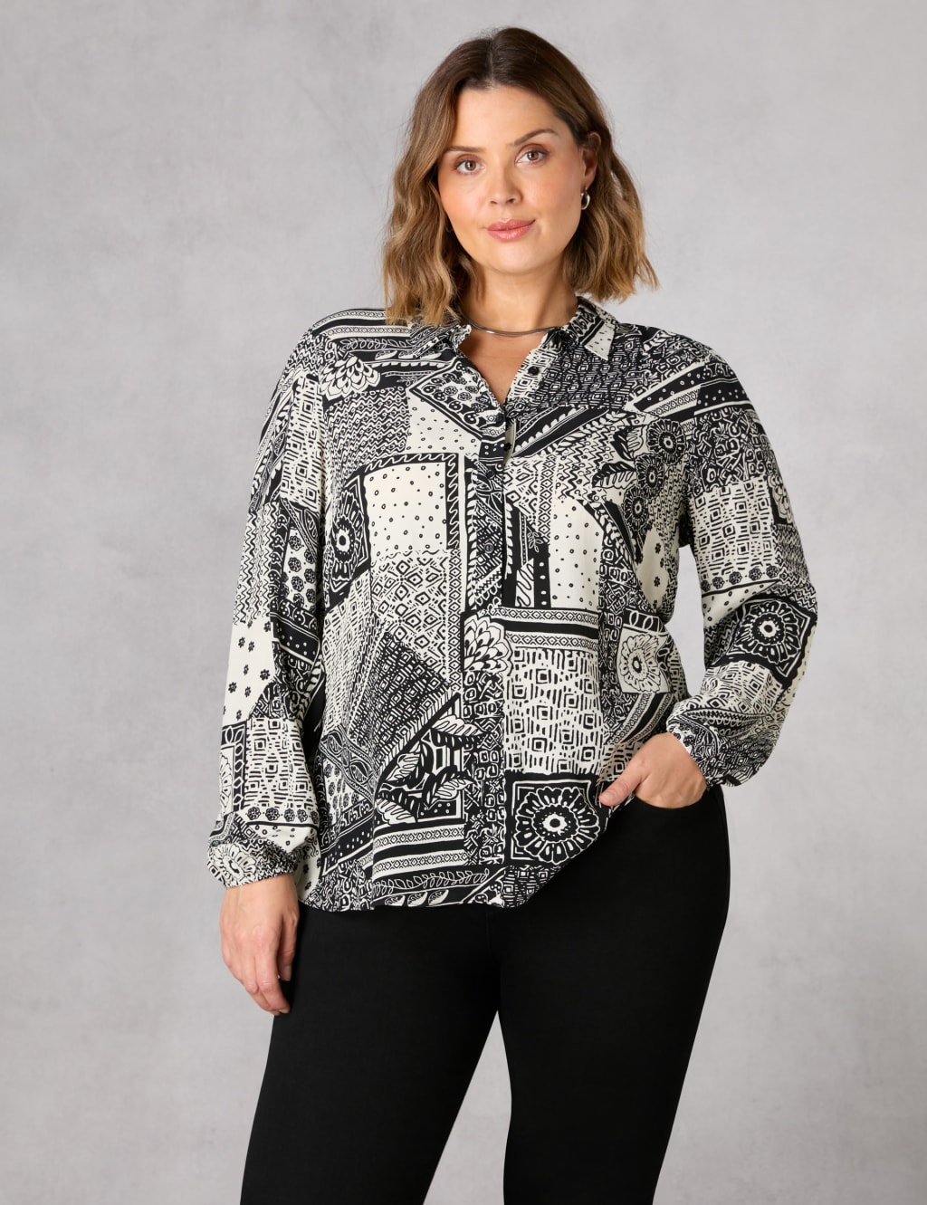 Patchwork Print Collared Shirt image 3