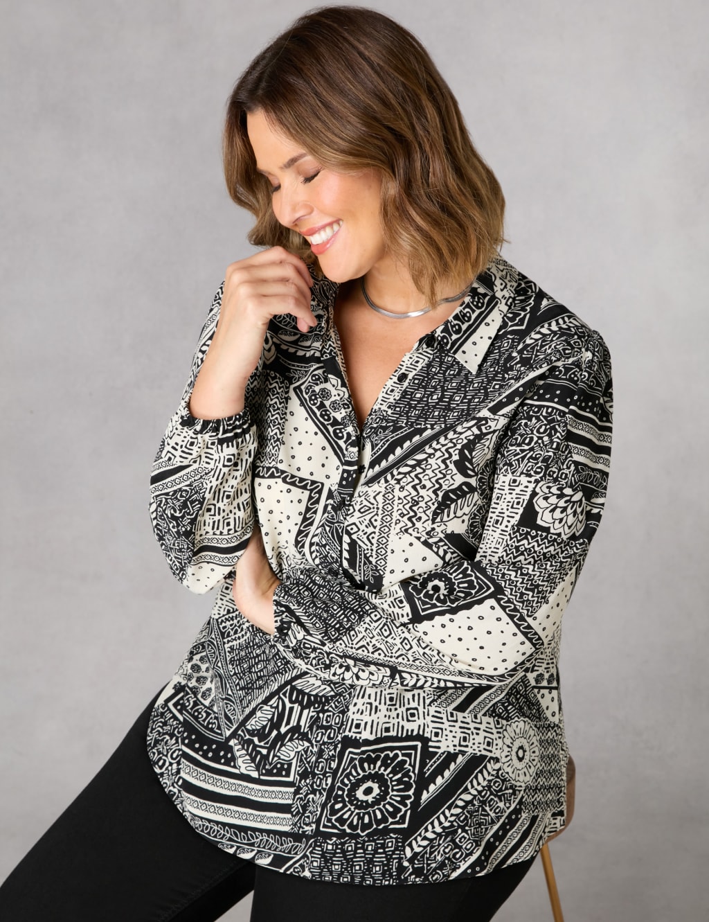 Patchwork Print Collared Shirt image 6