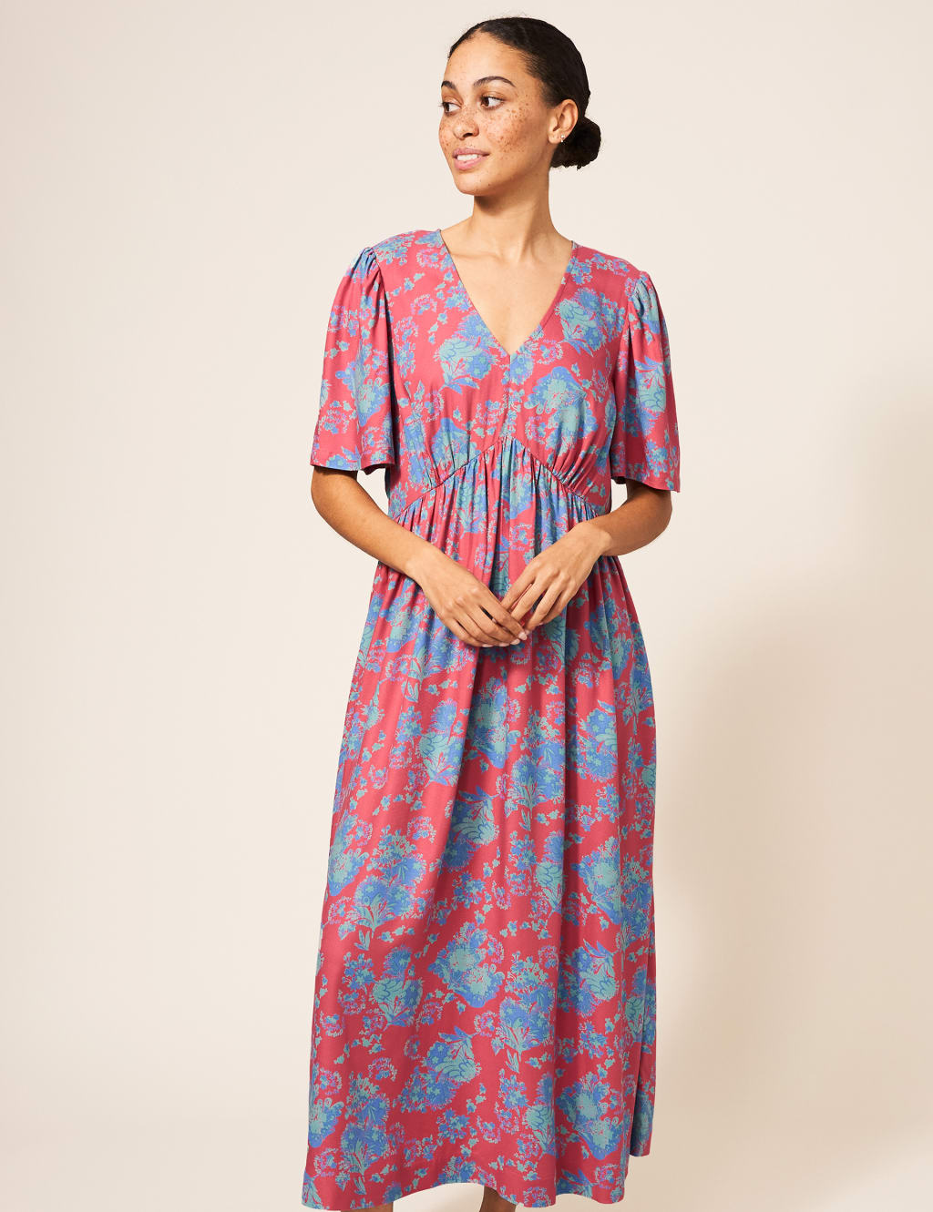 Floral V-Neck Midi Waisted Dress image 1