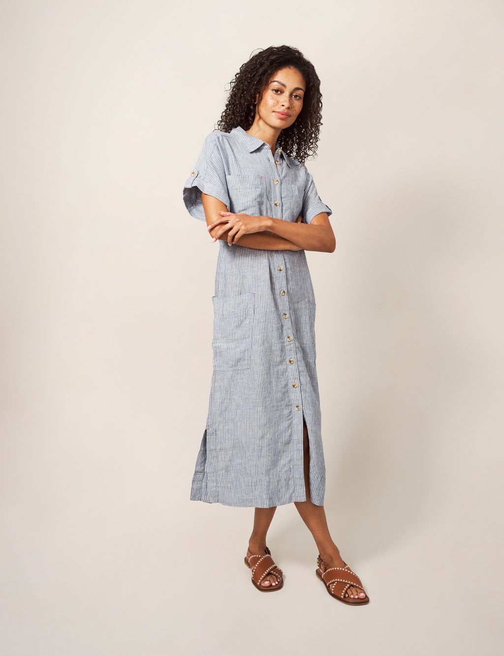 Pure Linen Midi Shirt Dress image 1
