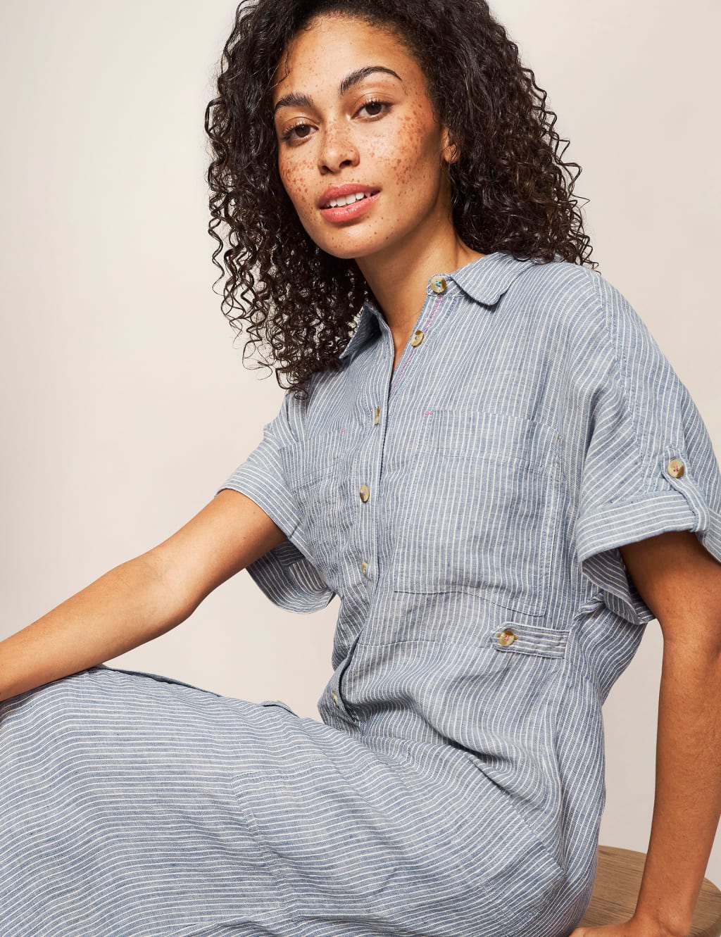 Pure Linen Midi Shirt Dress image 3