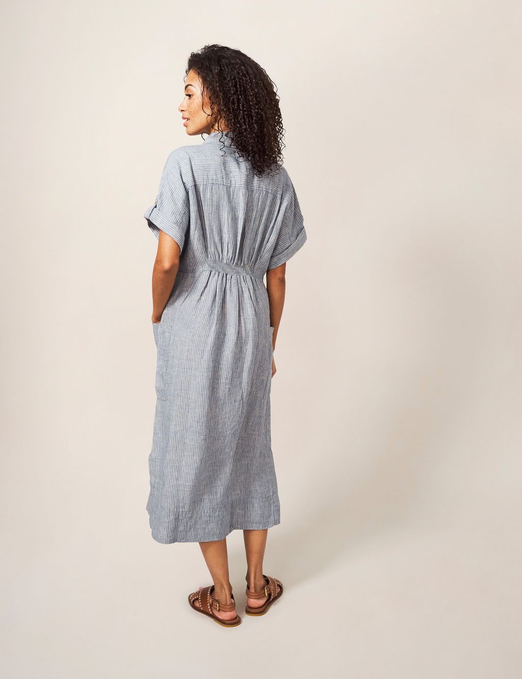Pure Linen Midi Shirt Dress image 4