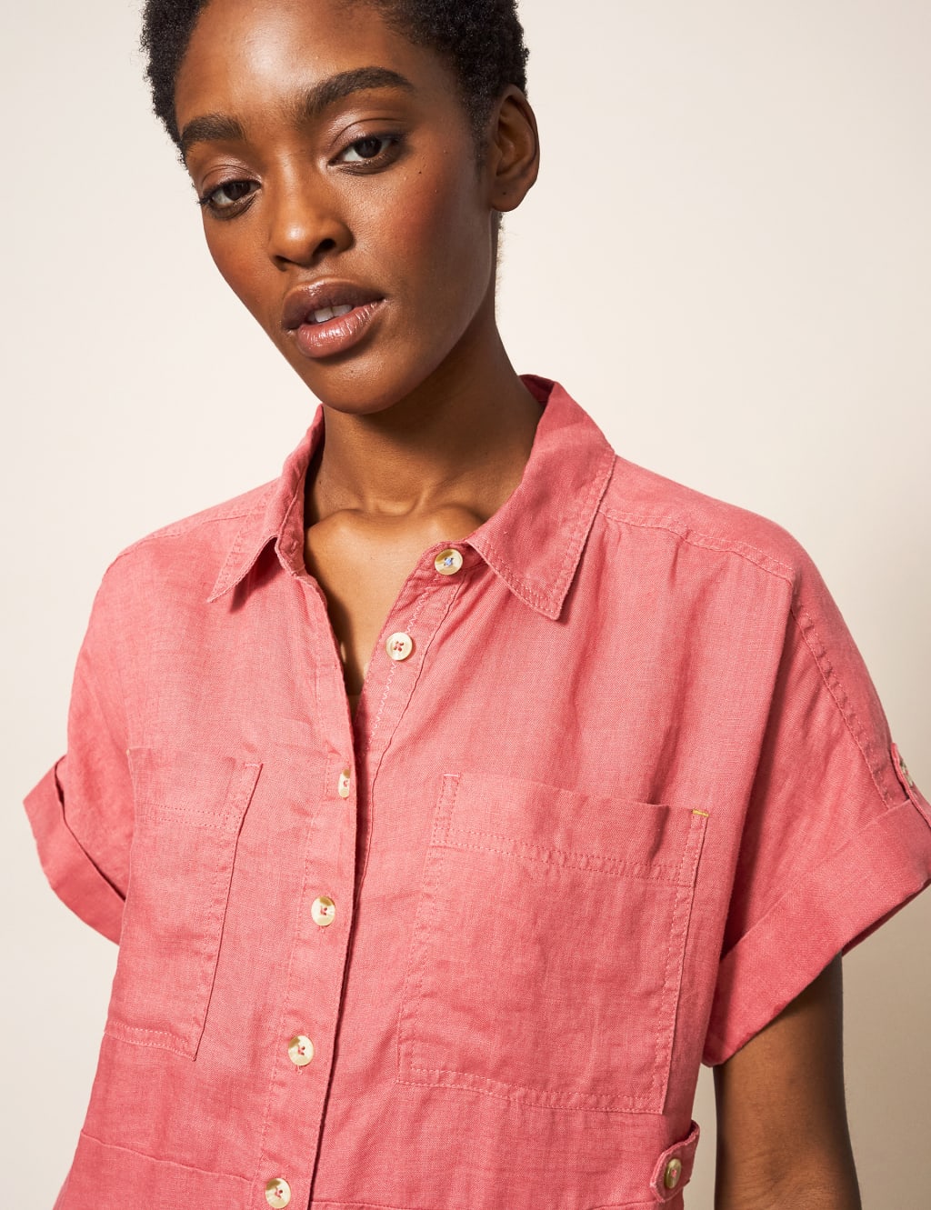 Pure Linen Button Through Midi Shirt Dress image 2