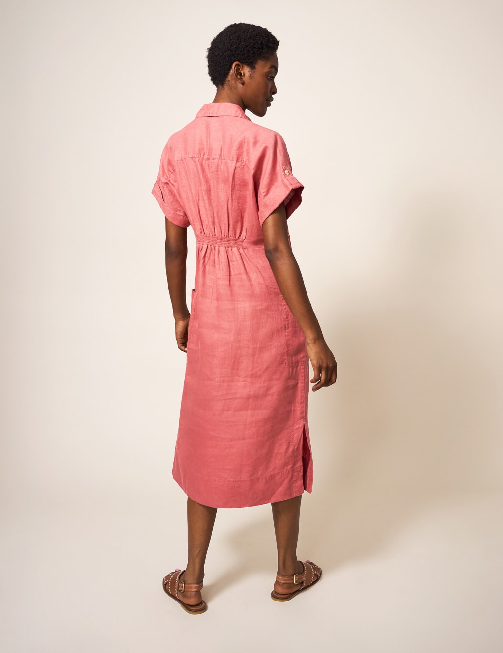 Pure Linen Button Through Midi Shirt Dress image 3