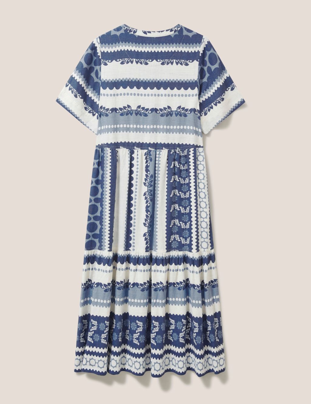 Linen Blend Printed Midi Tiered Dress image 5
