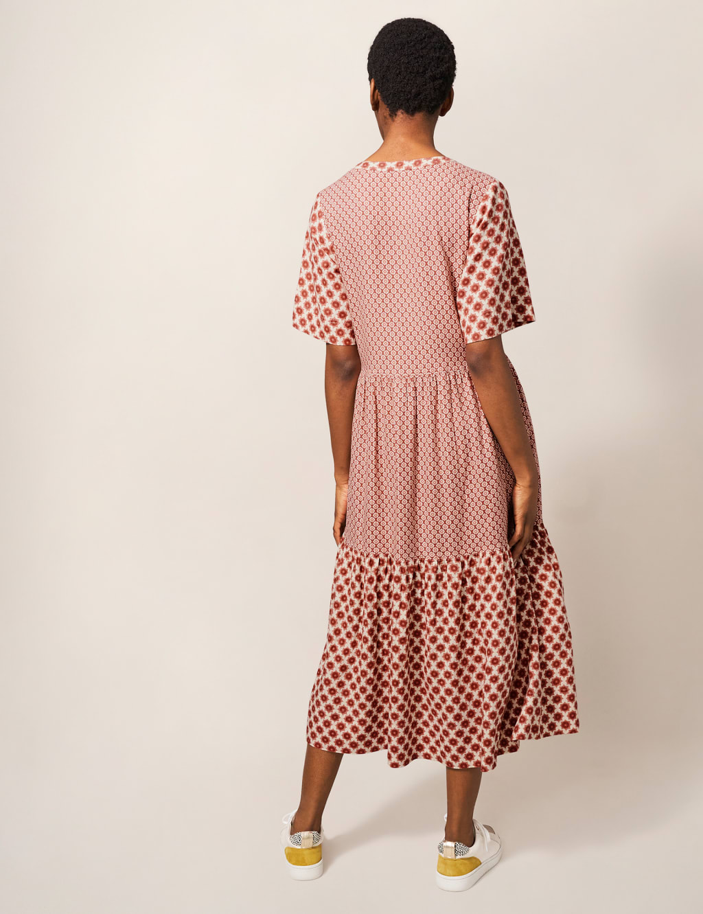 Linen Blend Printed Midi Tiered Dress image 2