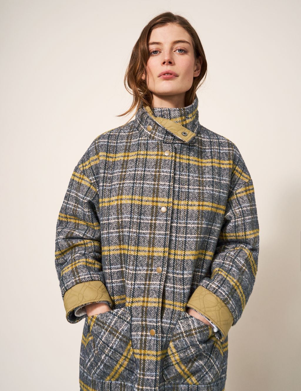 Checked Quilted Reversible Longline Coat