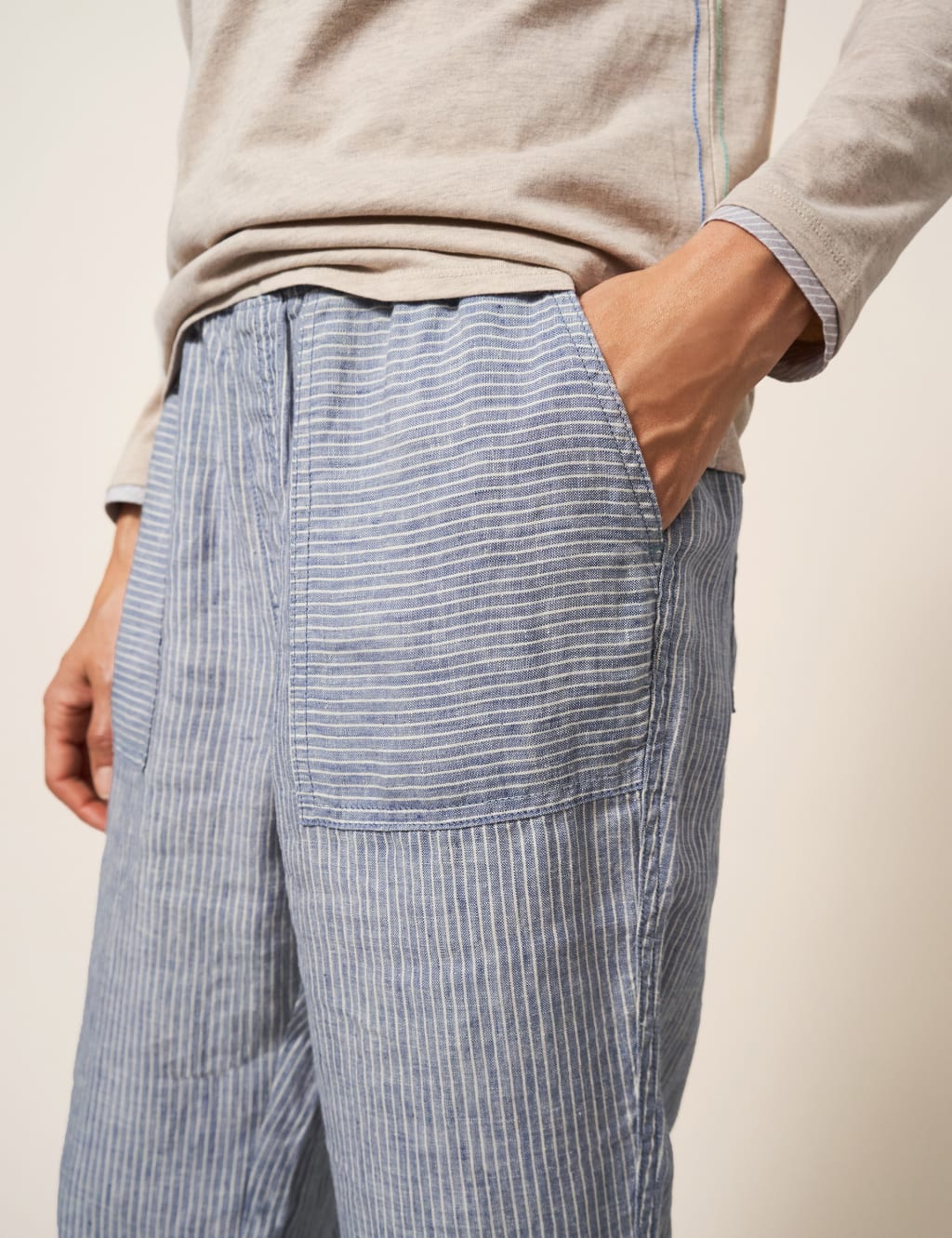 Pure Linen Striped Slim Fit Trousers image 2