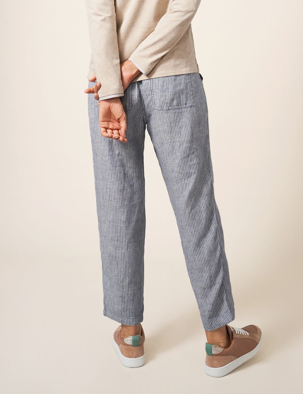 Pure Linen Striped Slim Fit Trousers image 4